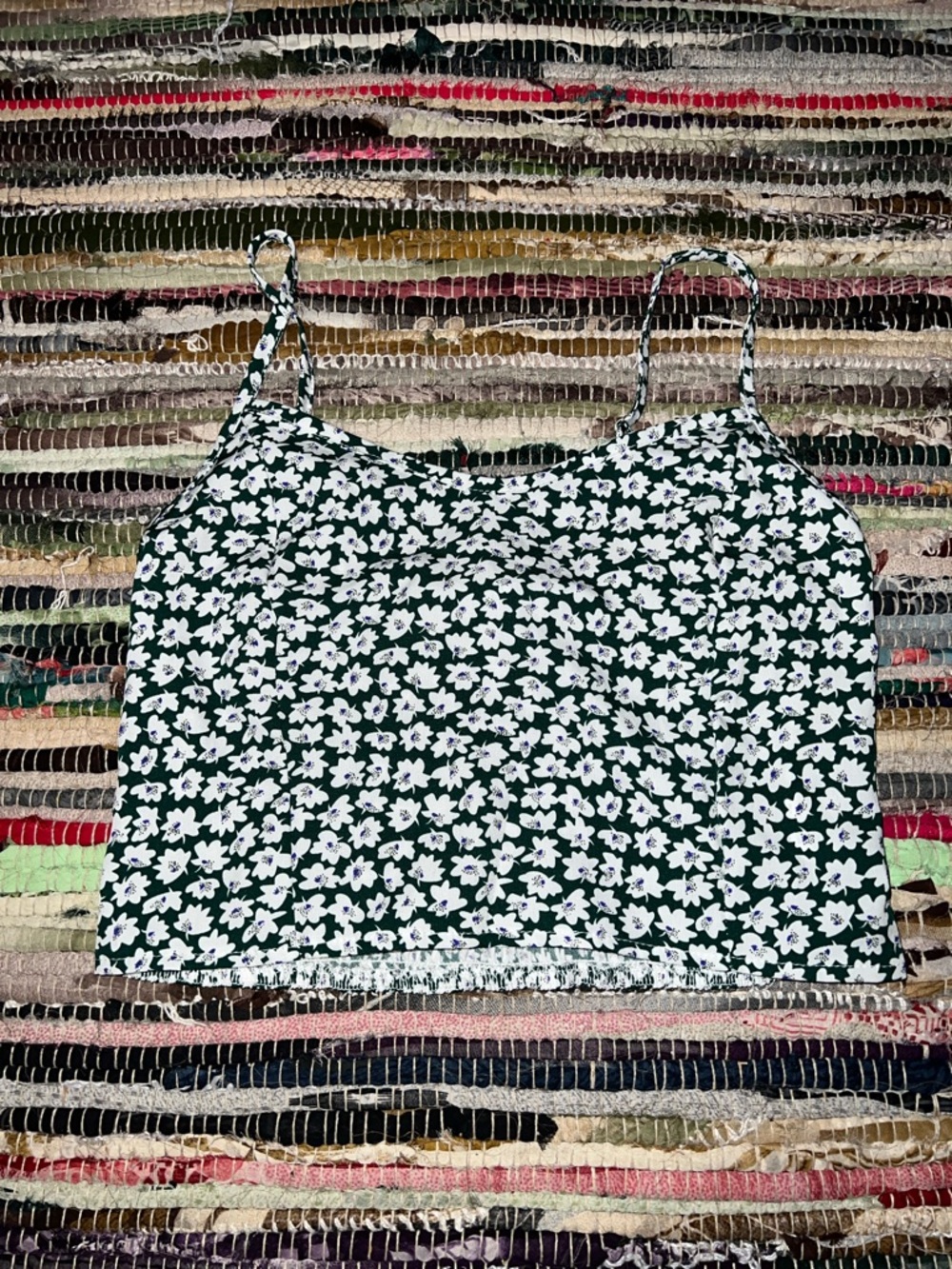 Floral Spaghetti Strap Crop Top - Green/White